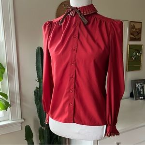 Classic Red Button-Front Women's Blouse